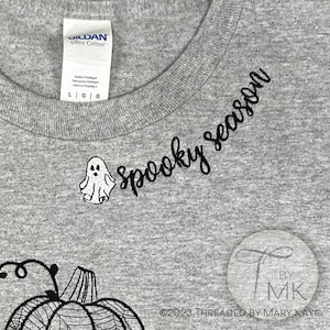 Embroidery Pattern - Halloween Spooky Ghost - Curved Neckline Text - Curved Words on Collar