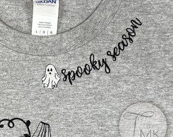 Embroidery Pattern - Halloween Spooky Ghost - Curved Neckline Text - Curved Words on Collar