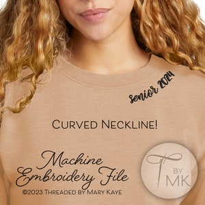 Embroidery Pattern - Senior 2024 - Curved Neckline Text - Curved Words on Collar