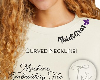 Embroidery Pattern - Mardi Gras - Curved Neckline Text - Curved Words on Collar