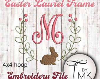 Motif de broderie - Laurier de Pâques - Cadre lapin - Cadre monogramme