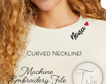 Embroidery Pattern - Nona - Curved Neckline Text - Curved Words on Collar