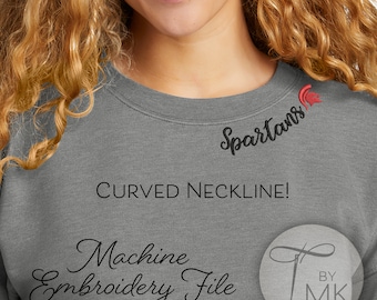 Embroidery Pattern - Spartans - Curved Neckline Text - Curved Words on Collar - Script Font