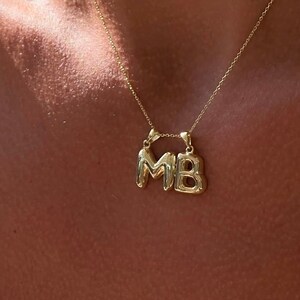 Colar de iniciais duplas, colar de letras de bolhas 3D, colar de casais, colar de balão de ouro 14k, colar de 2 letras, colar de 2 iniciais