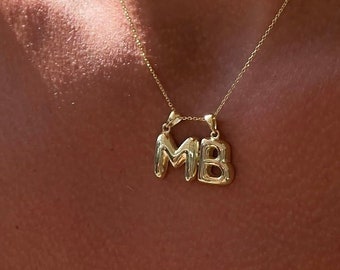 Double Initials Necklace, 3d Bubble Letter Necklace, Couples Necklace, 14k Gold Balloon Necklace, 2 Letter Necklace, 2 Initial Necklace