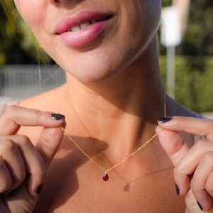 July Ruby Necklace, Dainty Red Ruby Crystal Necklace, Natural Tiny Ruby Pendant, Delicate Red Gemstone Necklace, July Birthstone Necklace