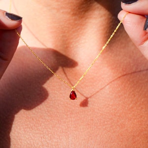 Tiny Ruby Necklace, Red Ruby Crystal Necklace, Natural Ruby Birth month Pendant, Delicate Red Gemstone Necklace, July Birthstone Necklace