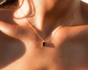 Black Obsidian Birthstone Necklace,Black Obsidian Pendant Necklace, Birthmonth Necklace, Genuine Small Black stone Crystal Necklace