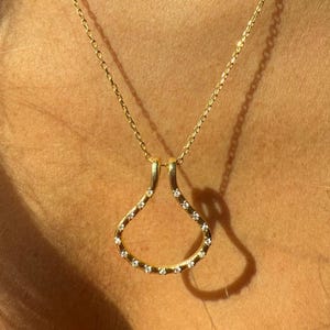 Pave Ring Holder Necklace, 14k Gold Diamond Horseshoe Necklace, Engagement Ring Keeper Pendant, Wedding Ring Holder Pendant, Doctors Gift