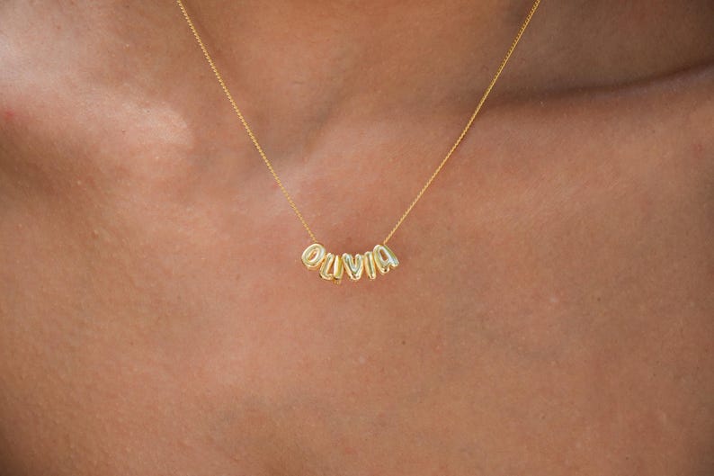 14k Solid Gold 3d Bubble Letter Necklace, Custom Balloon Necklace, Small 3d Letter Necklace, Personalized Name Plate, Dainty Name Necklace image 10