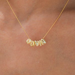 14k Solid Gold 3d Bubble Letter Necklace, Custom Balloon Necklace, Small 3d Letter Necklace, Personalized Name Plate, Dainty Name Necklace image 3