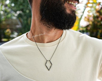 Mens Ring Holder Necklace Geometric, Black Mens Necklace, Engagement Ring Keeper, Ring Holder Pendant, Ring Keeper Pendant for Mens Fathers
