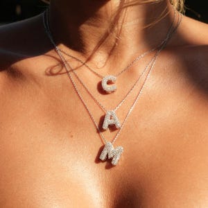 Colar com letras de bolhas de prata, pingente com letras de diamantes, colar com balões de ouro 14k, colar com letras 3D, colar personalizado para presente