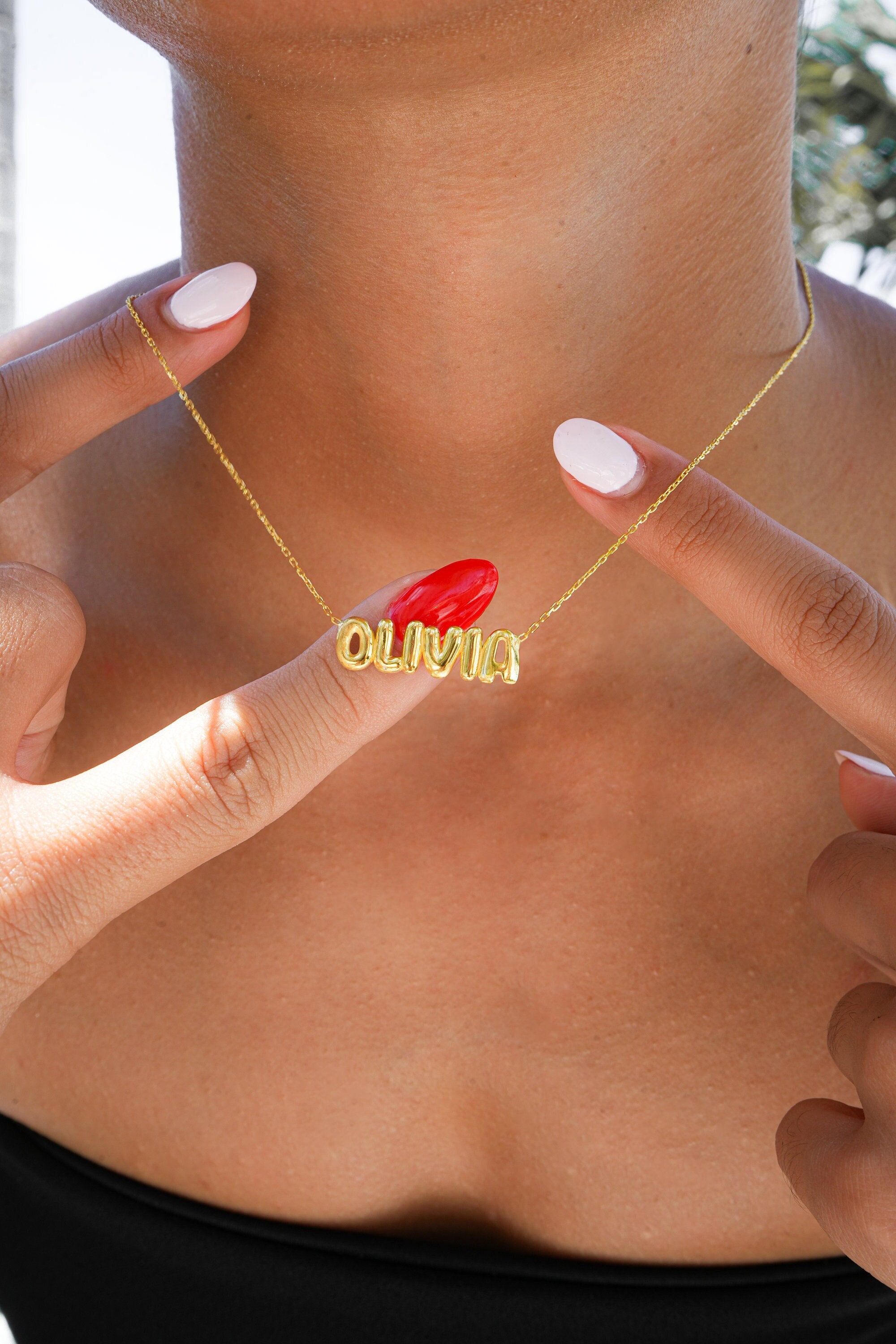 14k Solid Gold Bubble Name Necklace, Balloon Necklace, 3d Letter Unique Name Necklace, Name Plate Pendant Necklace, Dainty Name Necklace