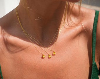 Collar con piedra natal de citrino, collar con citrino de noviembre para Escorpio, collar con piedra natal de citrino en bruto, collar con cristal de citrino pequeño genuino