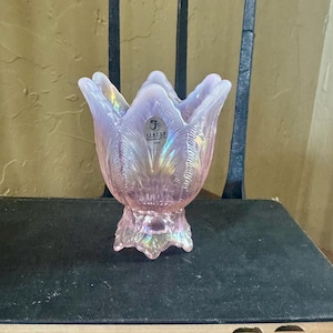 Fenton Art Glass Tulip Kerzenhalter Pink Opalisierend Zwei-Wege Votiv mit Aufkleber | Vintage Fenton Glas | Sammler Kerzenhalter
