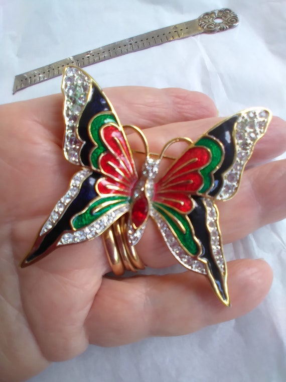 Butterfly brooch large enamel colorful rhinestone 