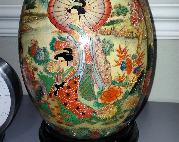 Vintage Large Satsuma Egg Geisha With Umbrella Hand Painted Etsy