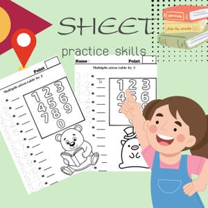 Sheets multiplication tables by 2 for children to practice skills.