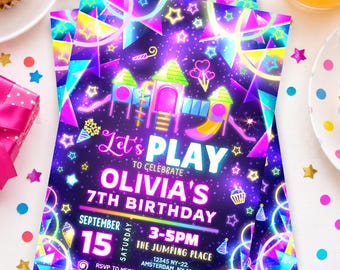 Neon-Spielplatz-Geburtstagseinladung, Glow-Park-Party (bearbeitbare Datei), Einladung für draußen