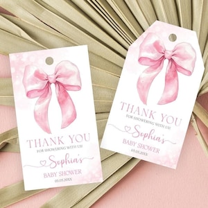 Printable Pink Bow Favor Tags Baby Shower Party Coquette Bow Girl Elegant Modern Bow Favor Tag Gift Tags Printable Tags Bow Thank You Tag
