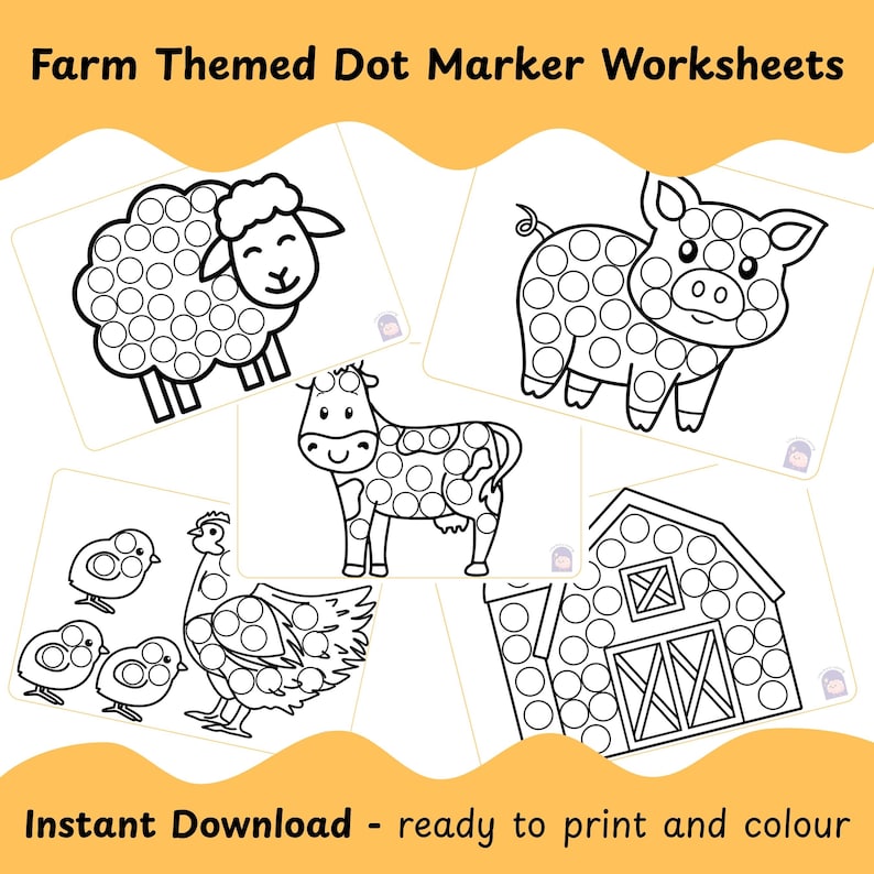 Printable Farm Animals Dot Marker Worksheet: Fine Motor Skills Activity ...