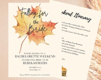 Fall Bachelorette Party Invitation & Itinerary Template | Editable Autumn Theme