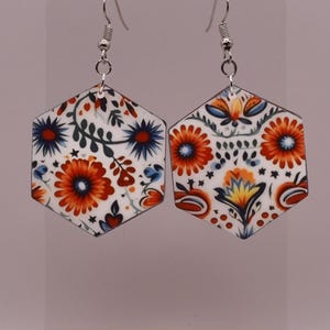 Folk Art Print Resin Earrings