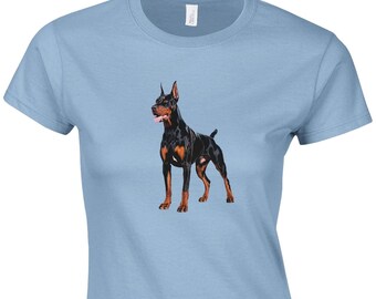 Doberman Pinscher Art Shirt, Women's Classic Fit Heavyweight Cotton Tee
