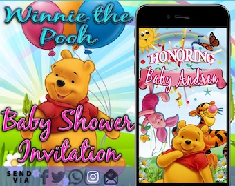 Winnie Puuh-Babyparty-Einladung mit Video (Digitaler Download)