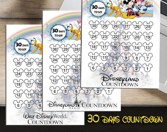 Cuenta regresiva para el viaje de Mickey: 30 días para las vacaciones, 30 días de vacaciones Cuenta regresiva para tus vacaciones mágicas, Mickey PDF imprimible