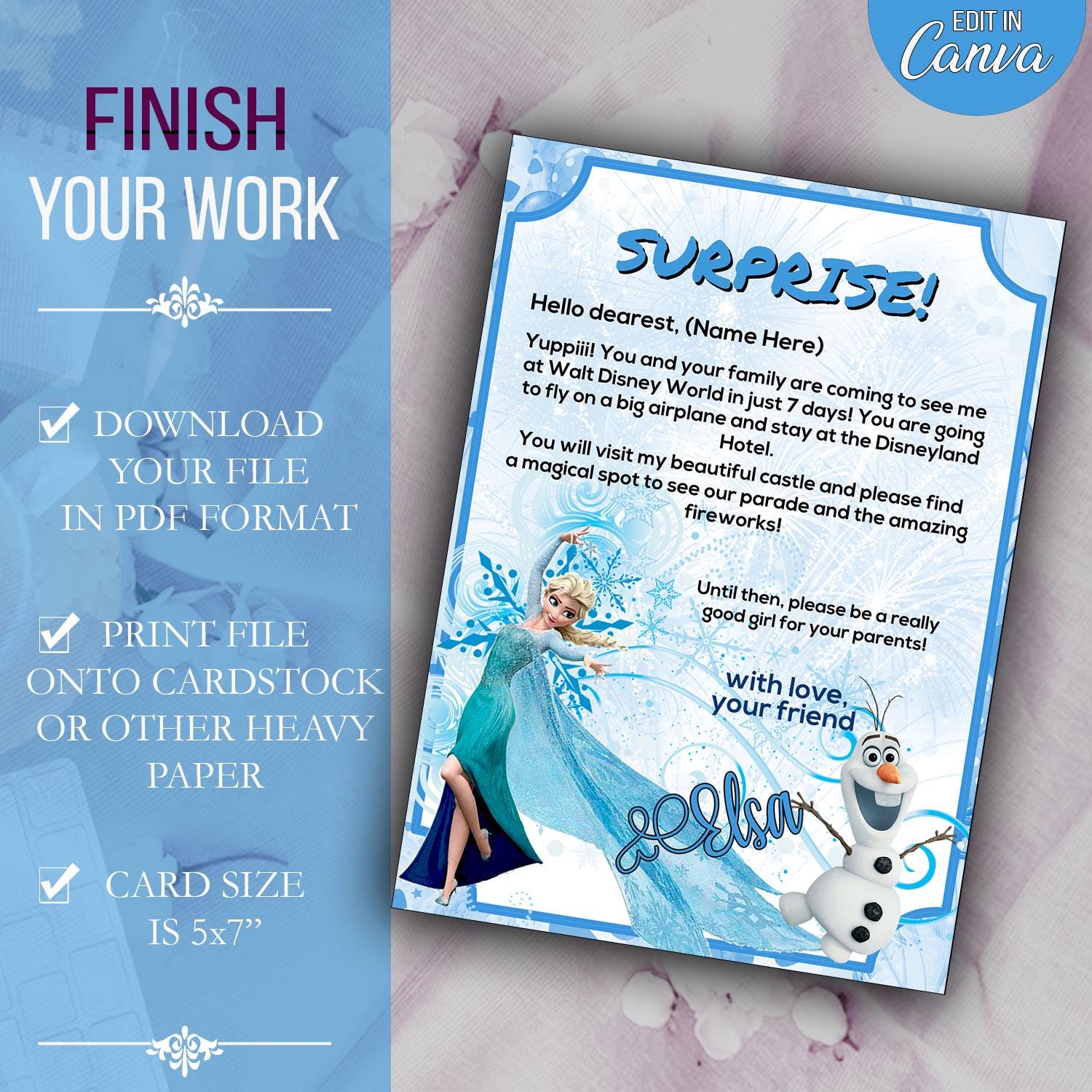 Editable Frozen Elsa Letter: Disneyland Trip Reveal (digital PDF) - Etsy