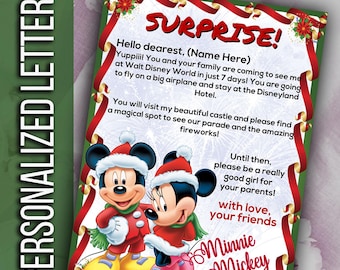 Bearbeitbarer Brief von Mickey und Minnie, Trip Reveal, anpassen und drucken Canva digitaler Download