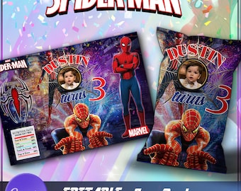Spiderman Birthday Chip Bag Label: Editable Canva Template (Digital Download)