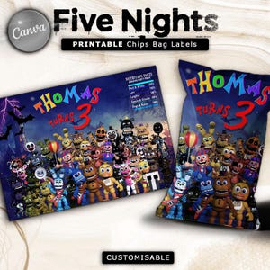 Five Nights at Freddy&#39;s Birthday Chip Bag Label: Canva Template (Digital Download)