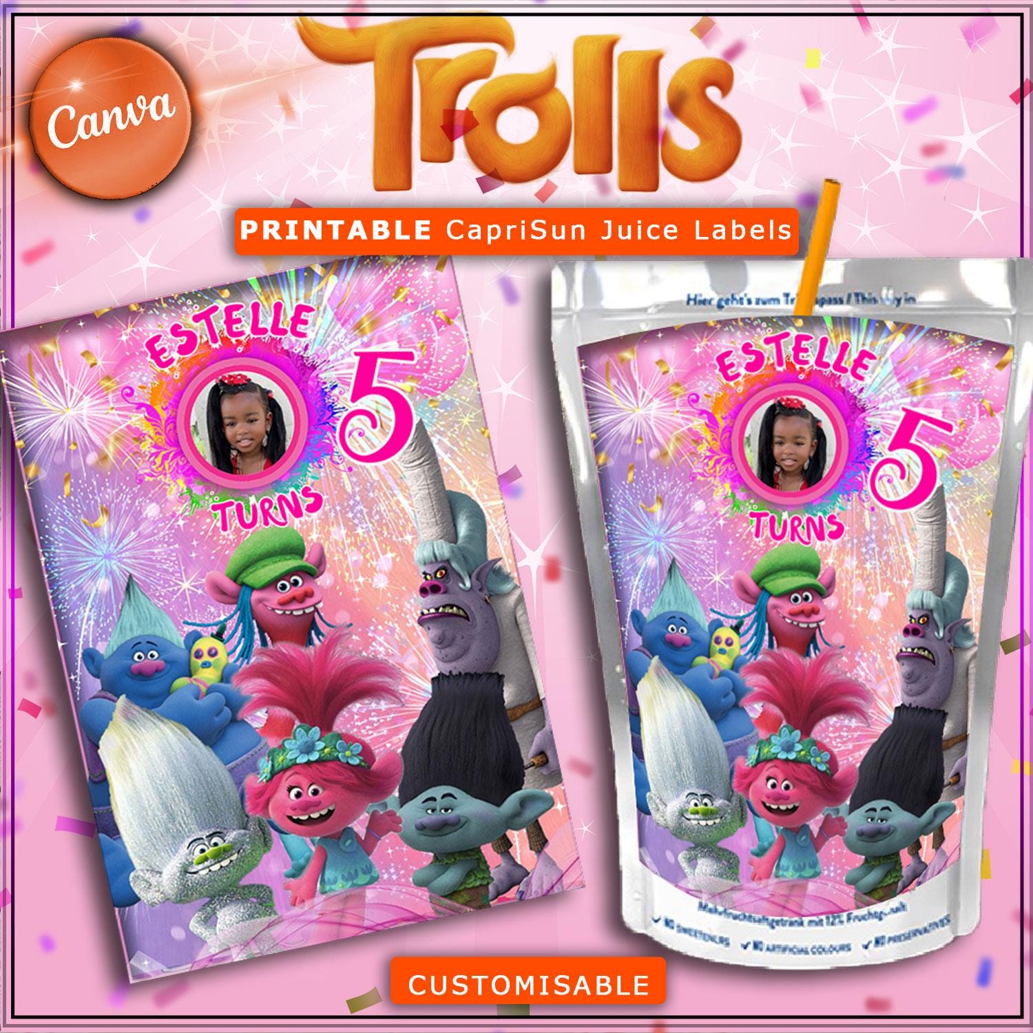 Personalized Trolls Capri Sun Labels: Birthday Party Bundle (Digital Download)