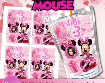 Minnie Mouse Pink Birthday CapriSun Wrappers: Editable Canva Template (Digital Download)