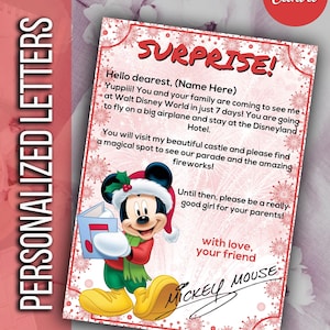 Christmas Editable Letters from Mickey, Disneyland Surprise Reveal, Disneyworld Reveal, Surprise Trip Letter Theme Park Ticket Vacation Trip