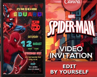Spiderman Geburtstags-Video einladen: Bearbeitbare Canva-Vorlage (digitaler Download)