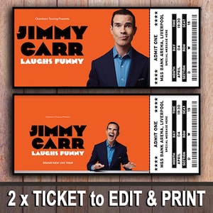 Canva modificabile JIMMY CARR Ticket Laughs Funny Tour, regalo personalizzato per spettacolo comico dal vivo, souvenir a sorpresa personalizzato CANVA