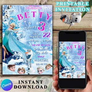 Canva bewerkbare Frozen verjaardagsuitnodiging, verjaardagsuitnodiging Lilo And Stitch, sjabloon Stitch Party uitnodiging, Stitch Birthday Girl Canva