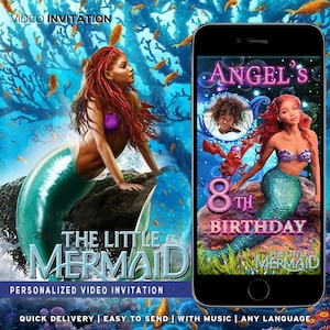 Little Mermaid Birthday Invitation Digital, Mermaid Party Invite, Animated Kid Birthday Party, Electronic Mermaid Birthday Invitation