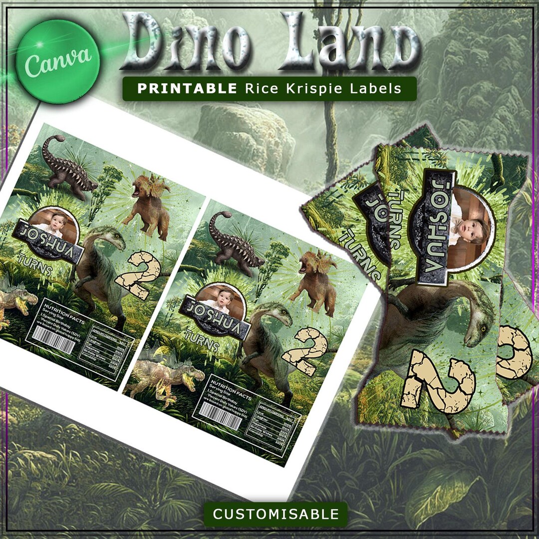 Dinosaurs Printable Rice Krispie Labels, Dinosaurs Canva Editable Rice ...