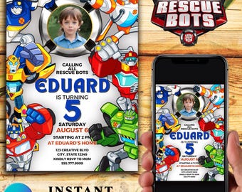 "Rescue Bots Transfers Geburtstagseinladungsvorlage (Canva Editierbar)"