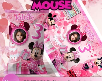 Minnie Mouse Pink Birthday Party Favors, Minnie Mouse Pink Birthday Wrappers, Minnie Caprisun Canva Editable Printable Instant Download