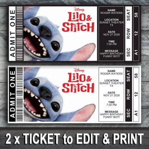 Bearbeitbare Stitch-Geburtstagsfeier-Eintrittsvorlage, Cartoon-Geburtstagskarte, Stitch-Geburtstagsparty-Eintrittskarte, Stitch Canva bearbeitbares Ticket