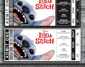 Bearbeitbare Stitch Birthday Party Ticket Vorlage (Canva)