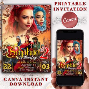 Invito alla festa di compleanno modificabile Descendants Invito di compleanno Descendants Festa Descendants File digitale stampabile Canva