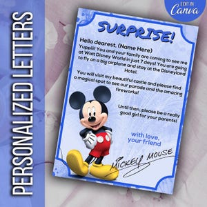 Carta editable de revelación del viaje de Mickey: Sorpresa de Disneyland/Disneyworld (archivo PDF digital, 5x7&quot;)
