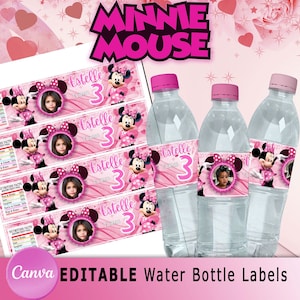 Minnie Mouse Pink Bottle Wrapper, Minnie Mouse Pink Bottle Label, Minnie Mouse Canva Printable Instant Download, Digital File Only